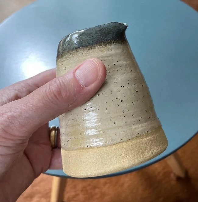 hand built milk jug stoneware blue grey cream glossy glaze artisan 160ml