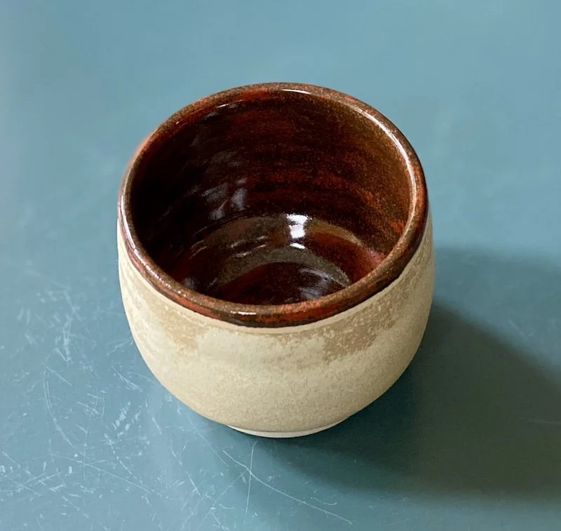 cream, russet hand built tumblers cups stoneware clay, coffee, tea, matcha, wine, water