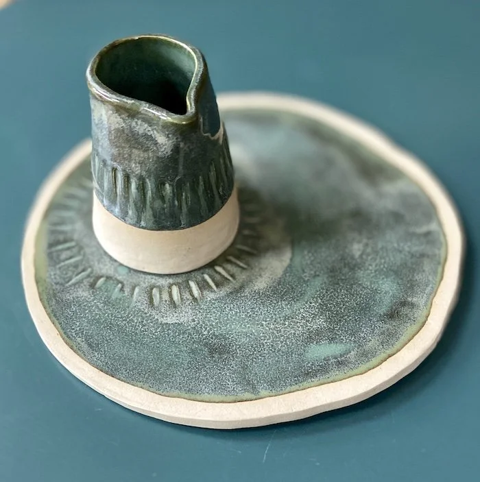 blue textured little jug hand made slab built milk jug stoneware