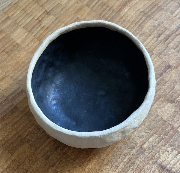 black glaze white stoneware chunky small serving bowl, unique Scandi style. Hand made one-off