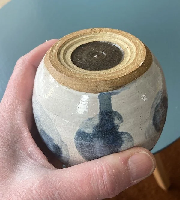 handmade pottery small round hand painted vase