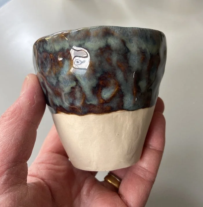 Blue textured handmade pinched coffee cups stoneware