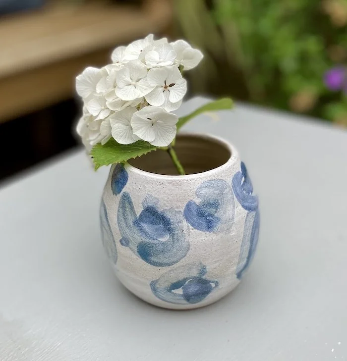 handmade pottery small round hand painted vase