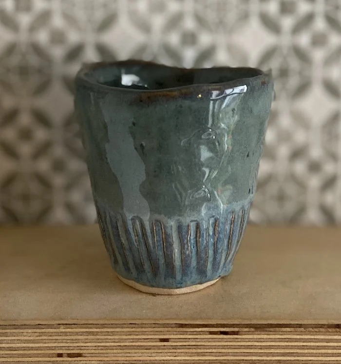 turquoise hand painted glazed stoneware small coffee cup 120 ml / 4 oz drinks. Cortado, small coffee, double espresso, hand pinched, unique