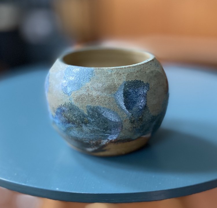 handmade pottery small round hand painted vase