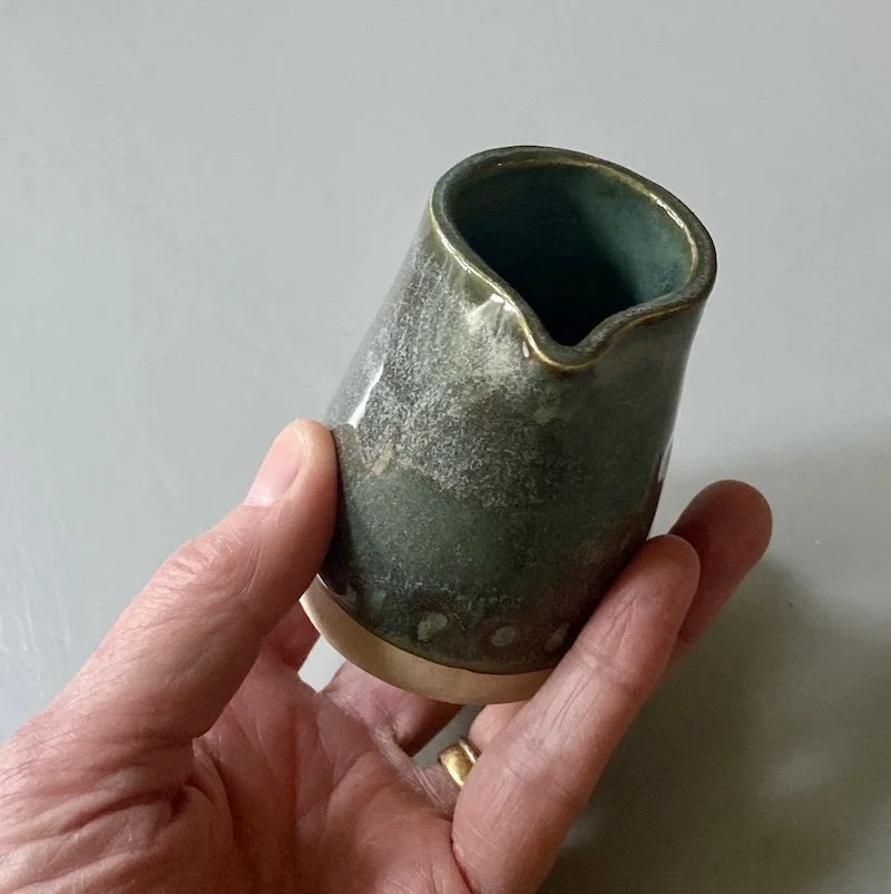 blue textured little jug hand made slab built milk jug stoneware