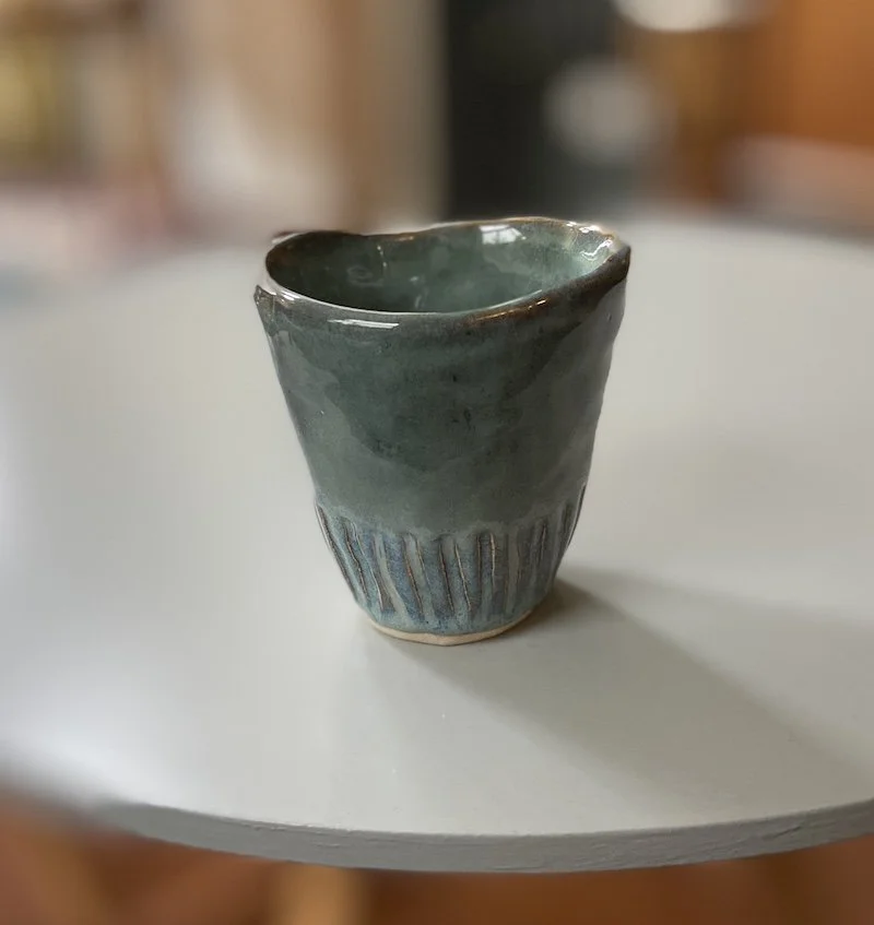 turquoise hand painted glazed stoneware small coffee cup 120 ml / 4 oz drinks. Cortado, small coffee, double espresso, hand pinched, unique