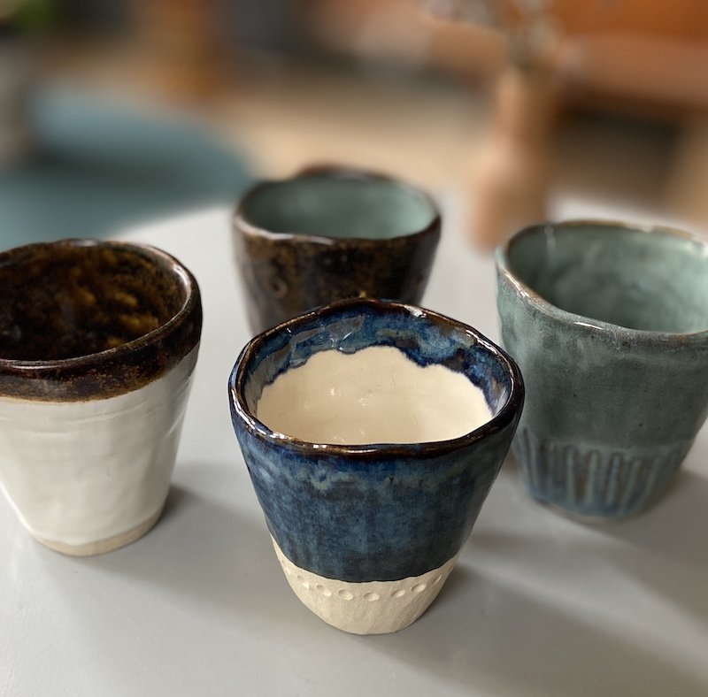 hand painted glazed stoneware small coffee cup 120 ml / 4 oz drinks. Cortado, small coffee, double espresso, hand pinched, unique