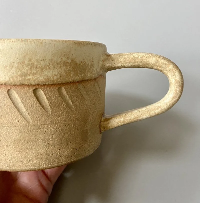 cream, russet handmade wide coffee mugs stoneware clay, coffee, tea, hot chocolate, matcha