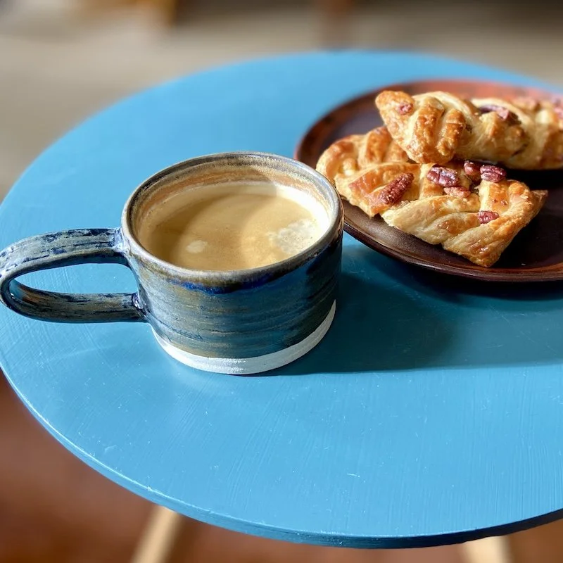 dark olive, topaz hand built wide coffee mugs stoneware clay, coffee, tea, hot chocolate, matcha