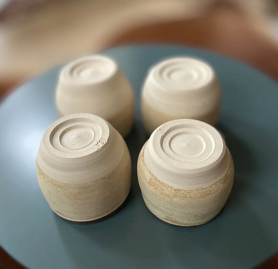cream, russet hand built tumblers cups stoneware clay, coffee, tea, matcha, wine, water