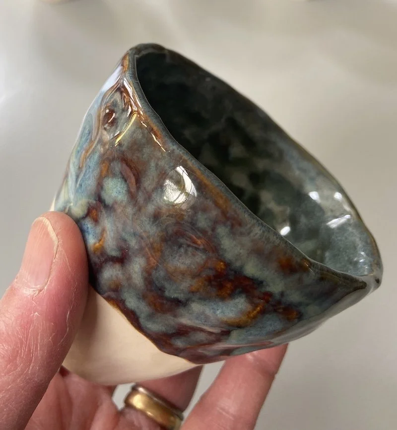 Blue textured handmade pinched coffee cups stoneware