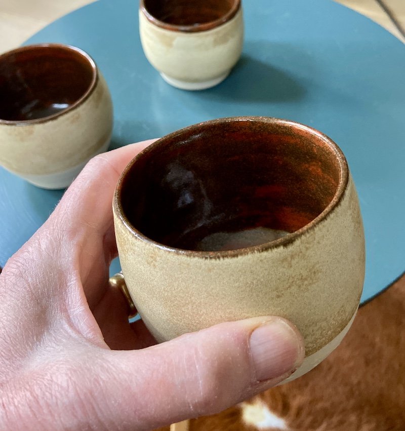 cream, russet hand built tumblers cups stoneware clay, coffee, tea, matcha, wine, water