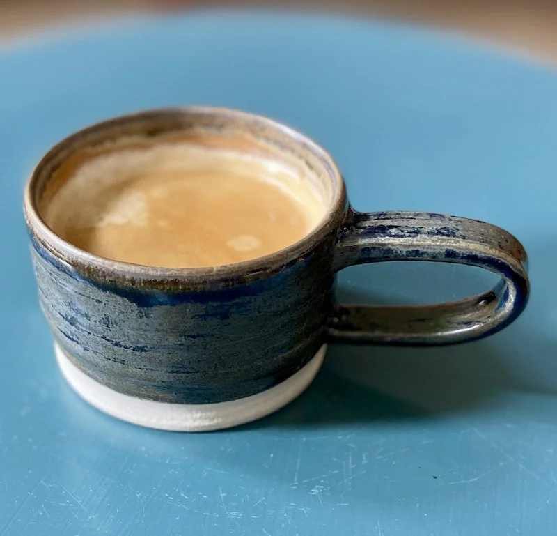 dark olive, topaz hand built wide coffee mugs stoneware clay, coffee, tea, hot chocolate, matcha