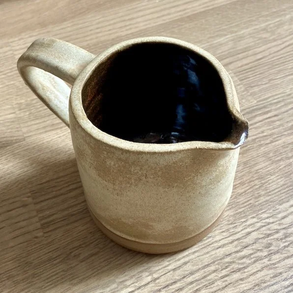 hand built milk jug stoneware oatmeal cream brown glossy glaze artisan 300ml