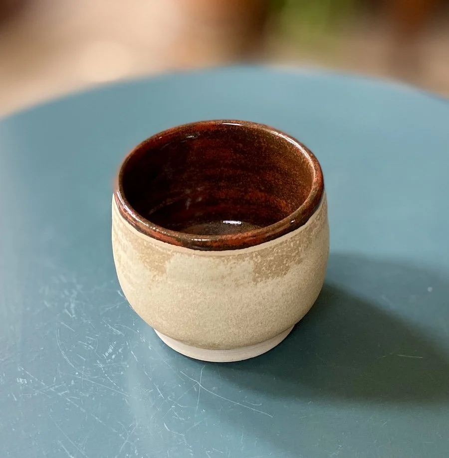 cream, russet hand built tumblers cups stoneware clay, coffee, tea, matcha, wine, water