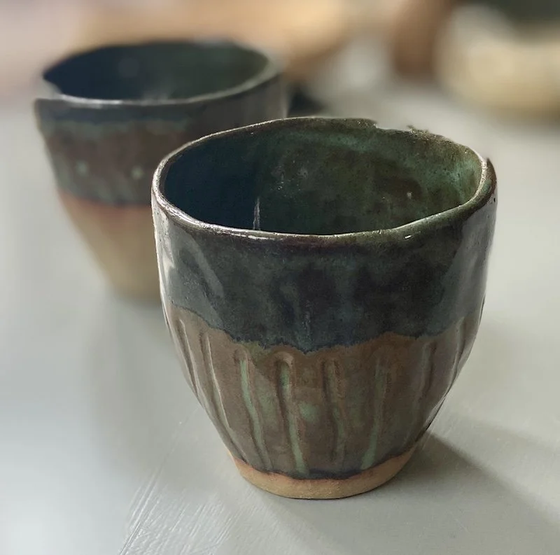 hand pinched unique medium textured stoneware cups coffee flat white cappuccino