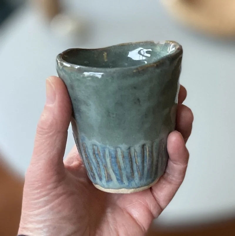 turquoise hand painted glazed stoneware small coffee cup 120 ml / 4 oz drinks. Cortado, small coffee, double espresso, hand pinched, unique