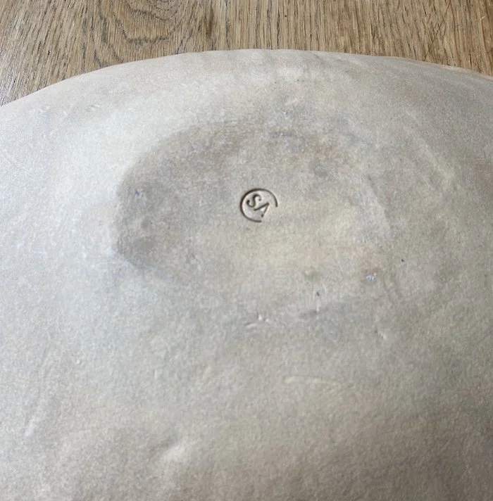 hand built stoneware serving platter salad bowl and two serving spoons in turquoise patina blue one-off pottery