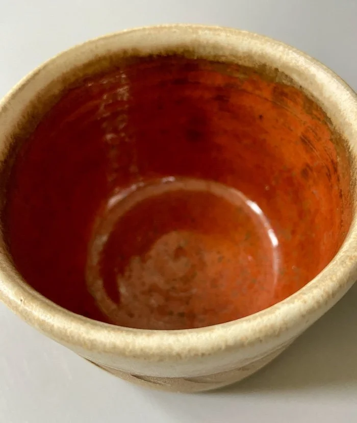 cream, russet handmade wide coffee mugs stoneware clay, coffee, tea, hot chocolate, matcha