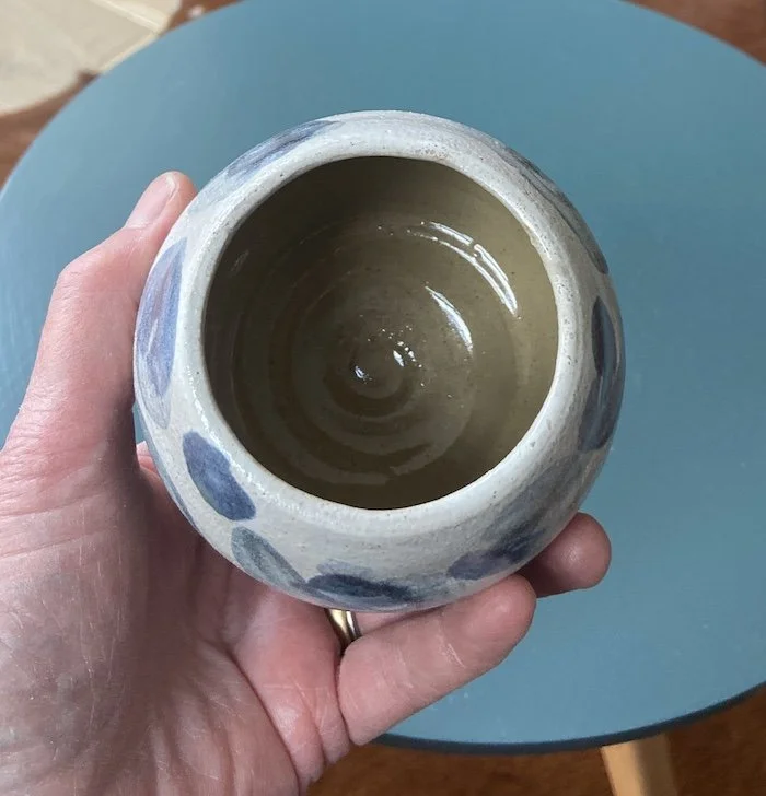 handmade pottery small round hand painted vase