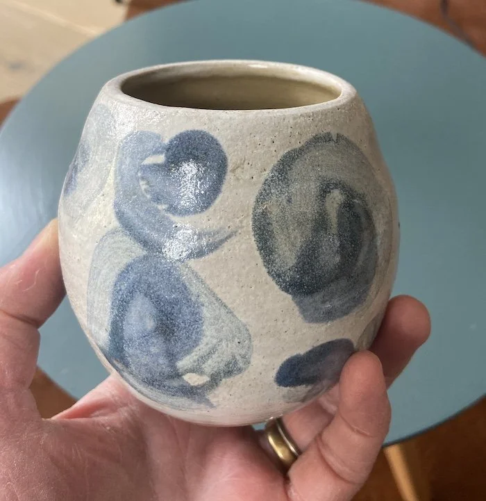 handmade pottery small round hand painted vase