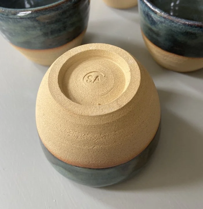 glossy blue grey stoneware tumblers matcha coffee ceremonial cacao