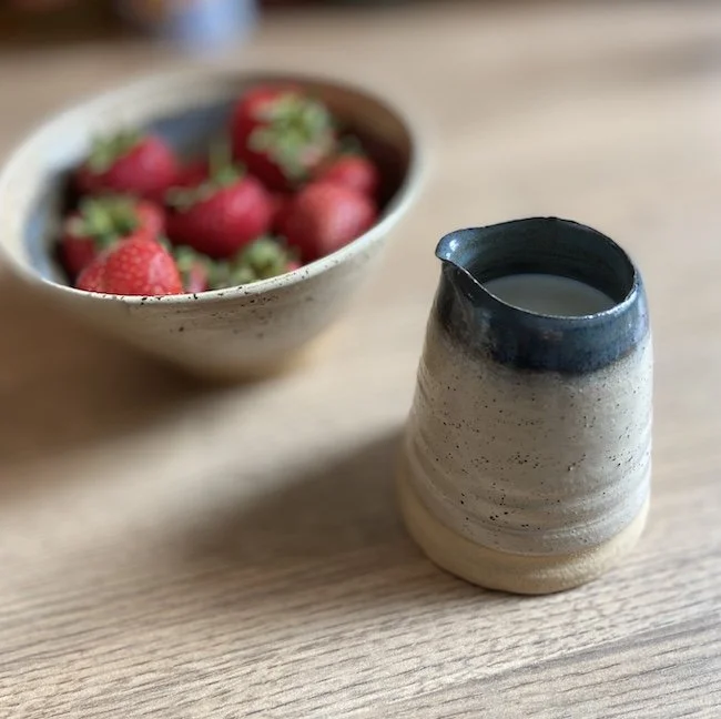 hand built milk jug stoneware blue grey cream glossy glaze artisan 160ml