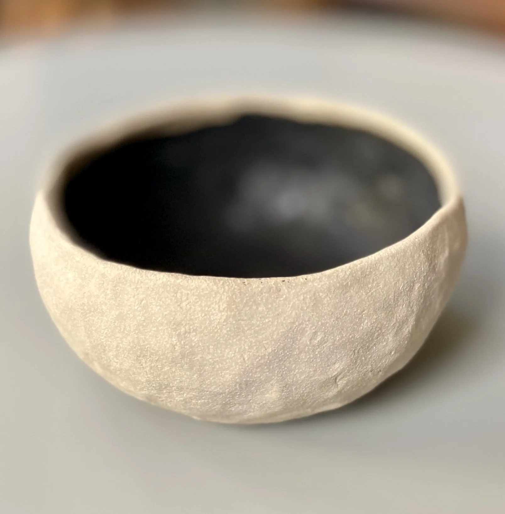 black glaze white stoneware chunky small serving bowl, unique Scandi style. Hand made one-off