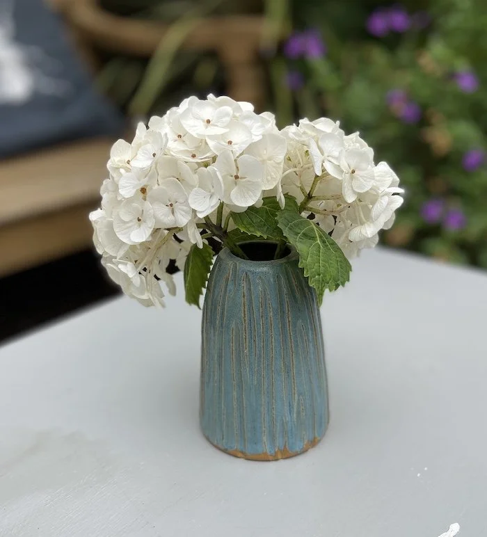 handmade pottery small carved turquoise vase