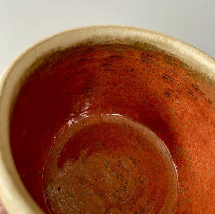 cream, russet handmade wide coffee mugs stoneware clay, coffee, tea, hot chocolate, matcha