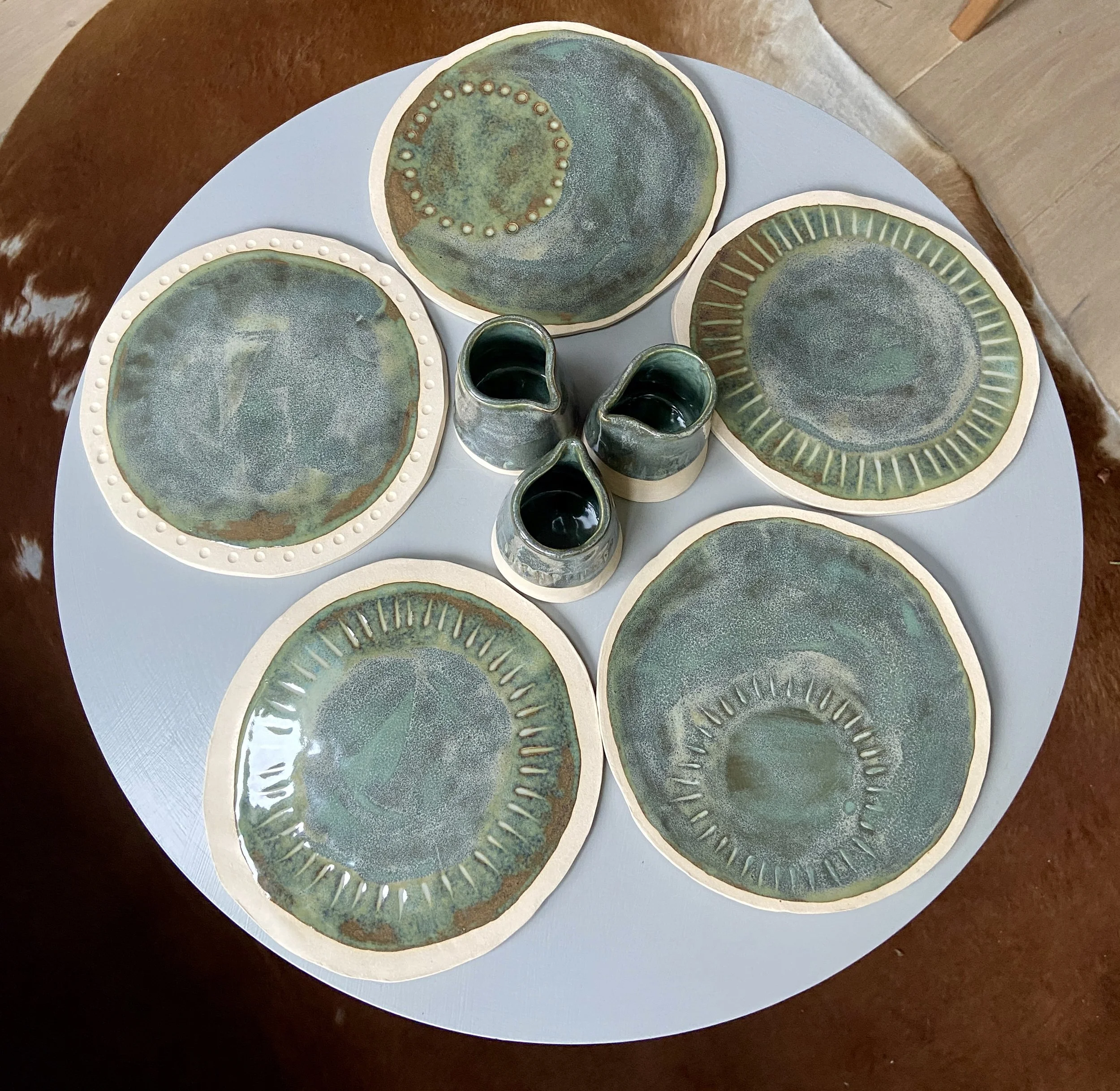 blue textured little jug hand made slab built milk jug stoneware