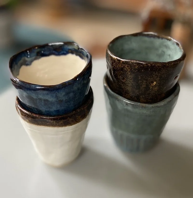 hand painted glazed stoneware small coffee cup 120 ml / 4 oz drinks. Cortado, small coffee, double espresso, hand pinched, unique