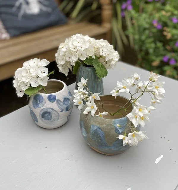 handmade pottery small round hand painted vase