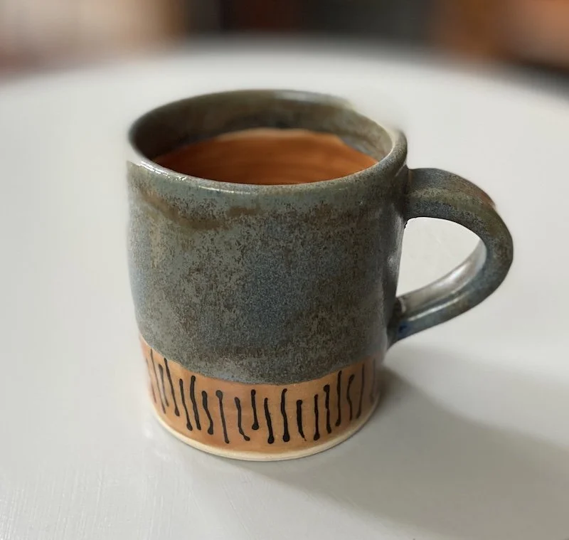 toffee blue grey one-off stoneware mug coffee tea hot chocolate
