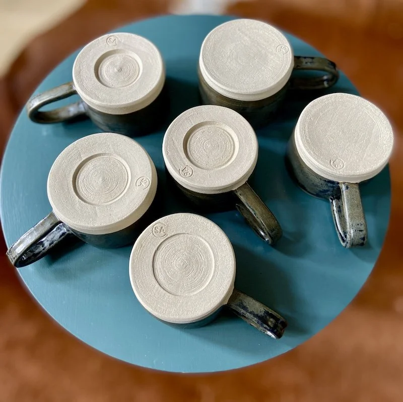 dark olive, topaz hand built wide coffee mugs stoneware clay, coffee, tea, hot chocolate, matcha