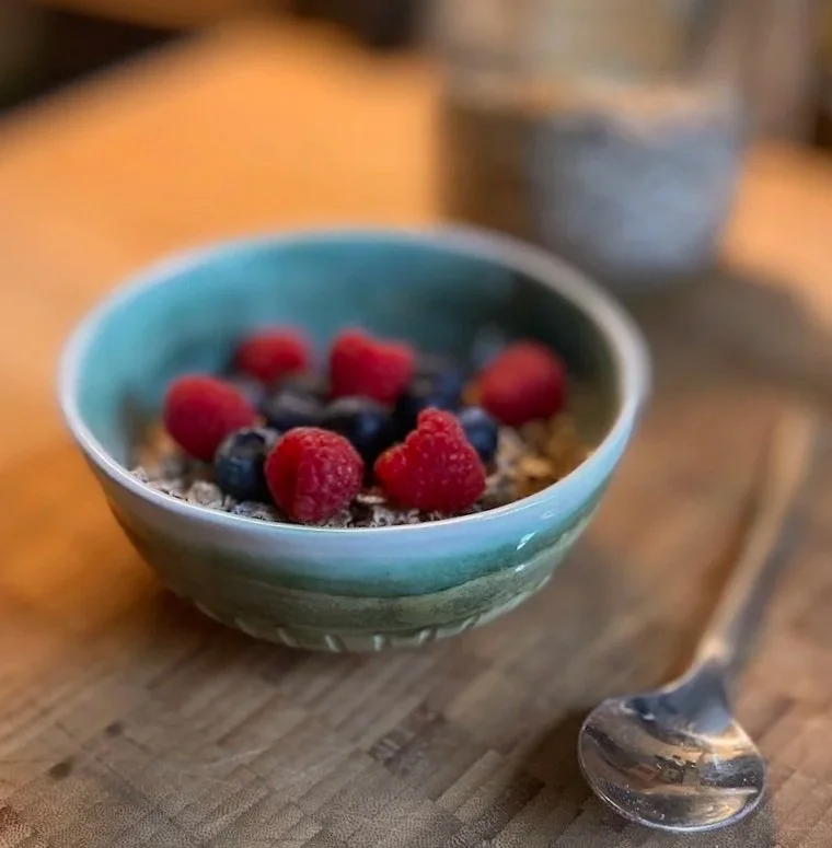 Handmade Pottery Bowls: Teal Green and White Bowls, Unique Stoneware