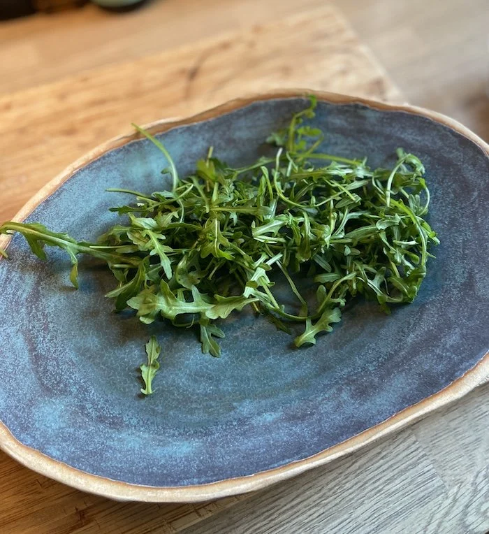 hand built stoneware serving platter salad bowl and two serving spoons in turquoise patina blue one-off pottery