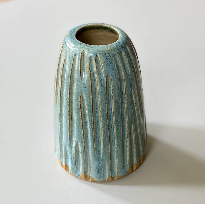 handmade pottery small carved turquoise vase