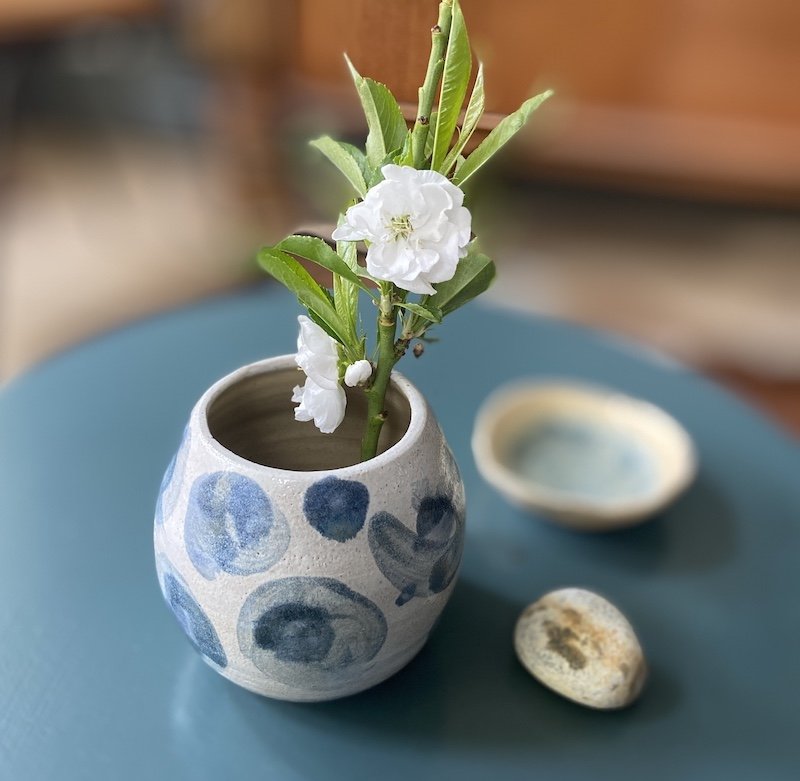 handmade pottery small round hand painted vase