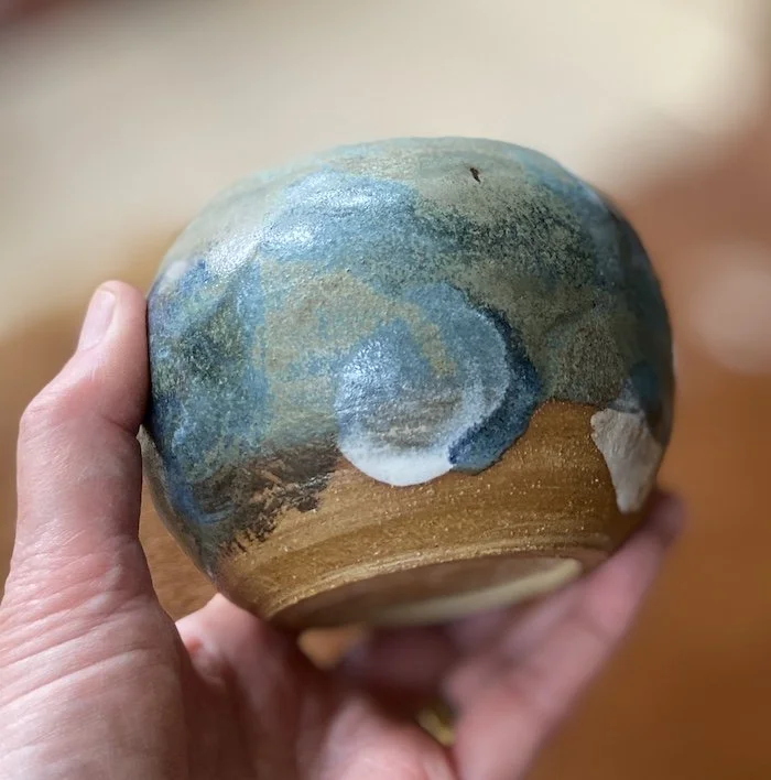 handmade pottery small round hand painted vase