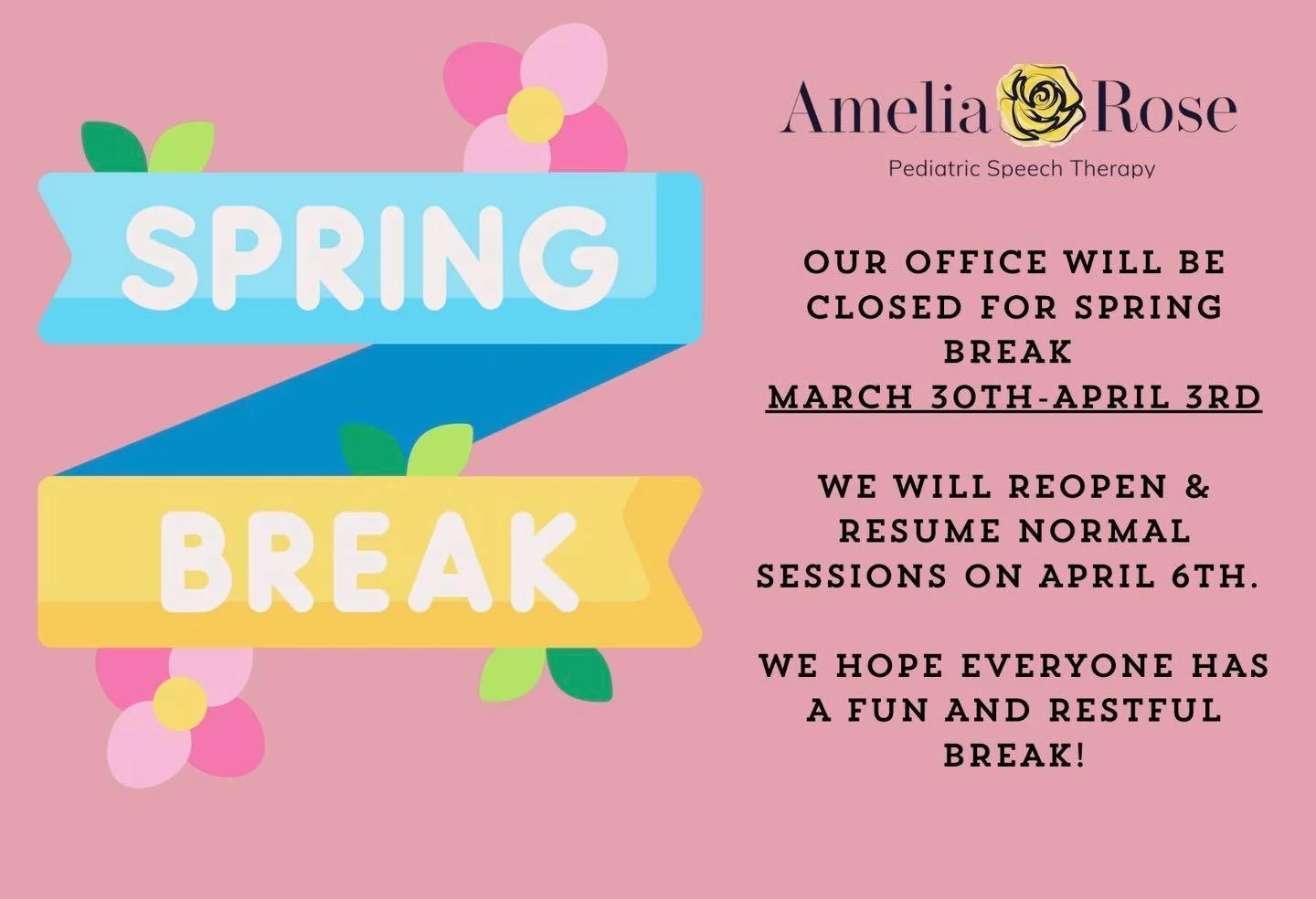 Wishing all of our amazing clients and families a wonderful Spring Break! ☀️🌸
Take this time to relax, enjoy the sunshine, and reset. Whether you&rsquo;re traveling or staying close to home, I hope your days are filled with rest, laughter, and a lit