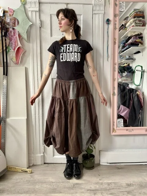 Button Down Shirt Skirt - Brown/Grey - 36"