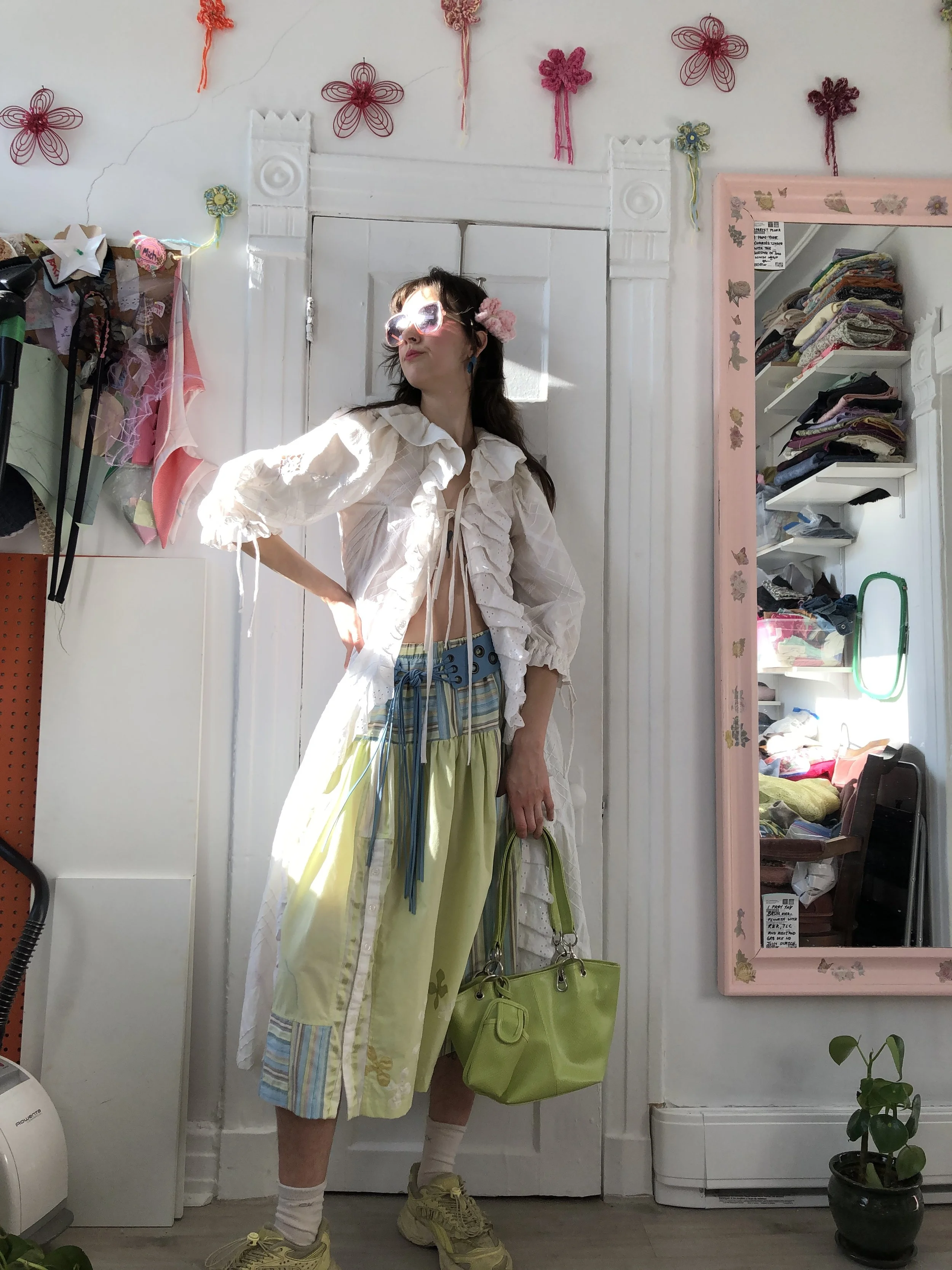 Button Down Shirt Skirt - Green/Blue - 30"