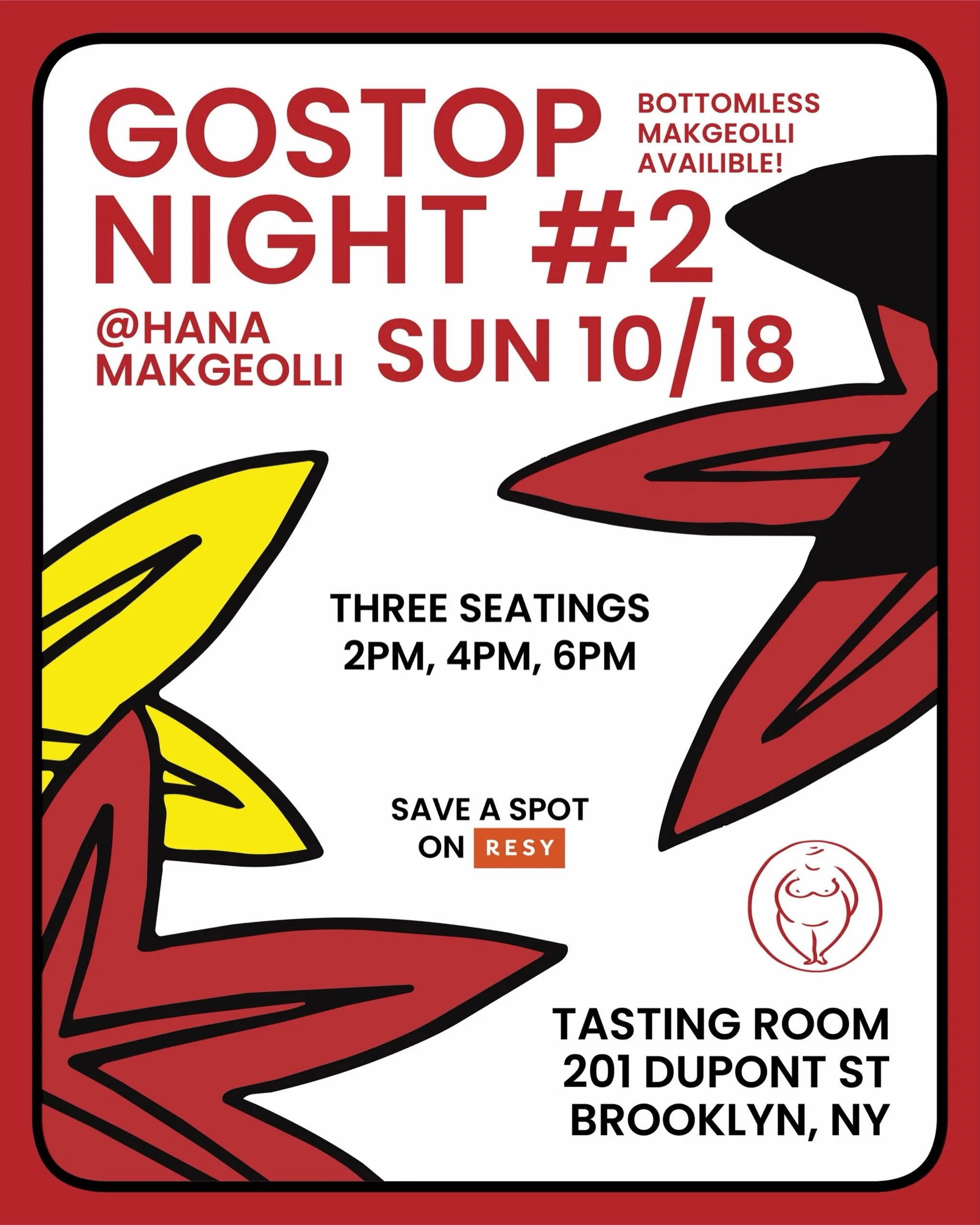 Back by popular demand, GoStop Night returns! 🎴🍶

Join us for a day of luck, strategy, anju, and makgeolli. Host Grace @godori.grace will teach the basics and lead games at 2 PM, 4 PM, and 6 PM.

We&rsquo;ll have hwatu decks ready, or bring your ow