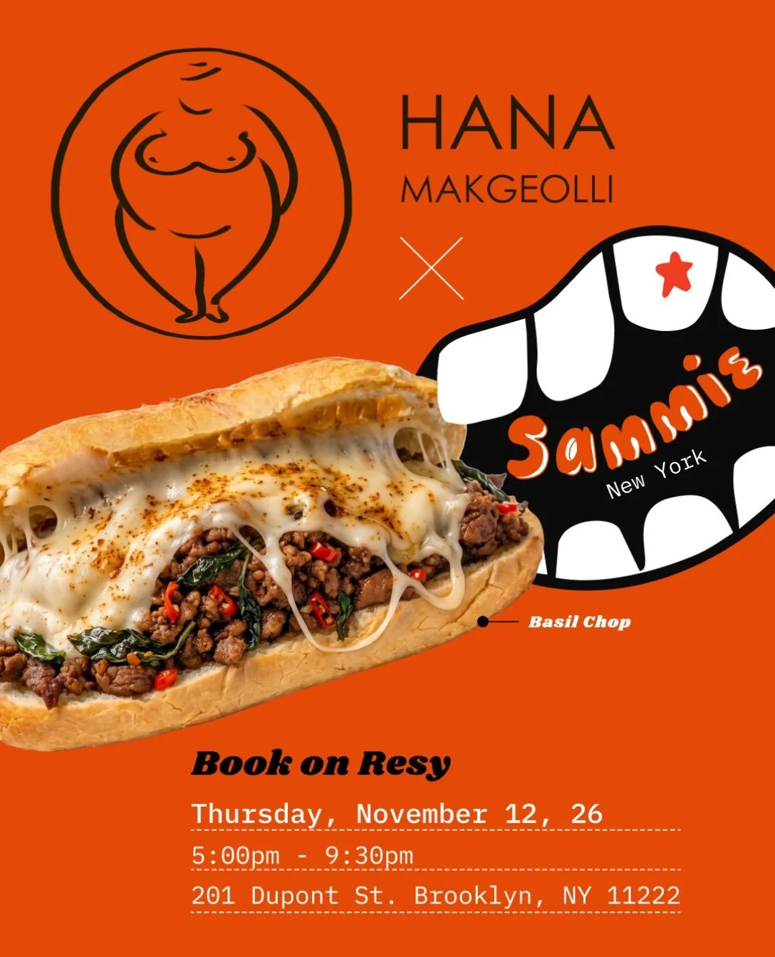 Bangkok night market flavors packed into classic New York heroes, poured alongside Hana Makgeolli craft brews. Sammie is &ldquo;The Original Thai Hero,&rdquo; packing authentic Bangkok street flavor into classic New York hero rolls. Known across NYC 