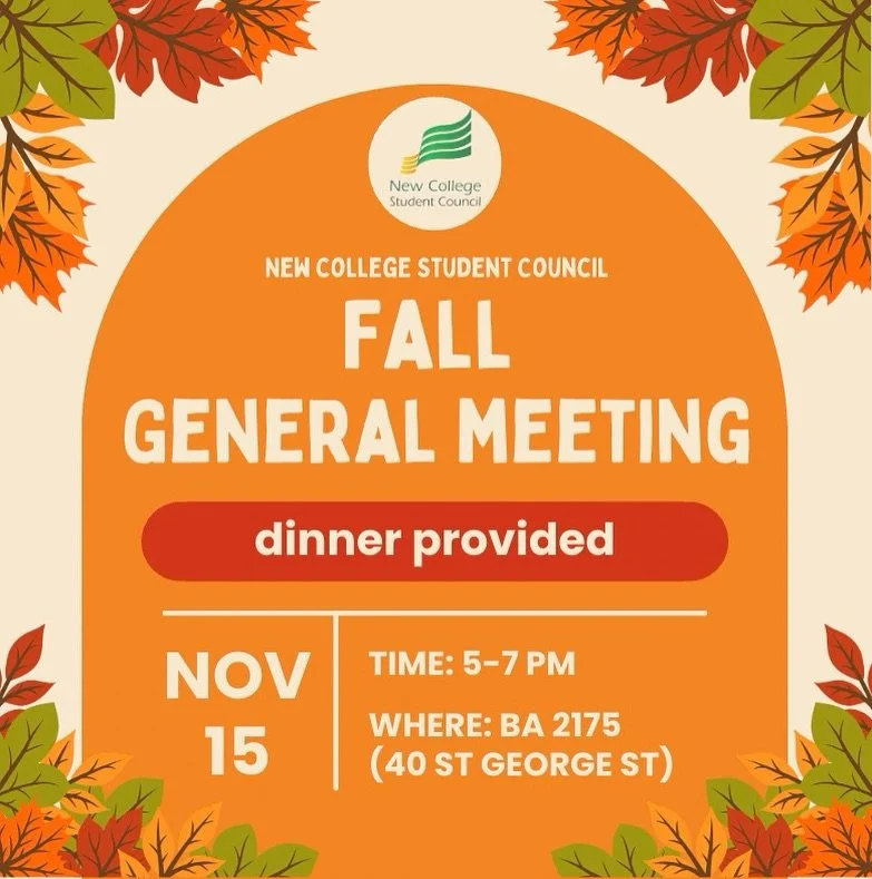 Come see what NCSC has in store for you this school year at our 🍁Fall General Meeting!🍁 Dinner will be provided on a 🍽️first come, first serve basis🍽️ so make sure to head on over to Bahen Centre @ BA2175 right at 5 PM!

If you can&rsquo;t make i