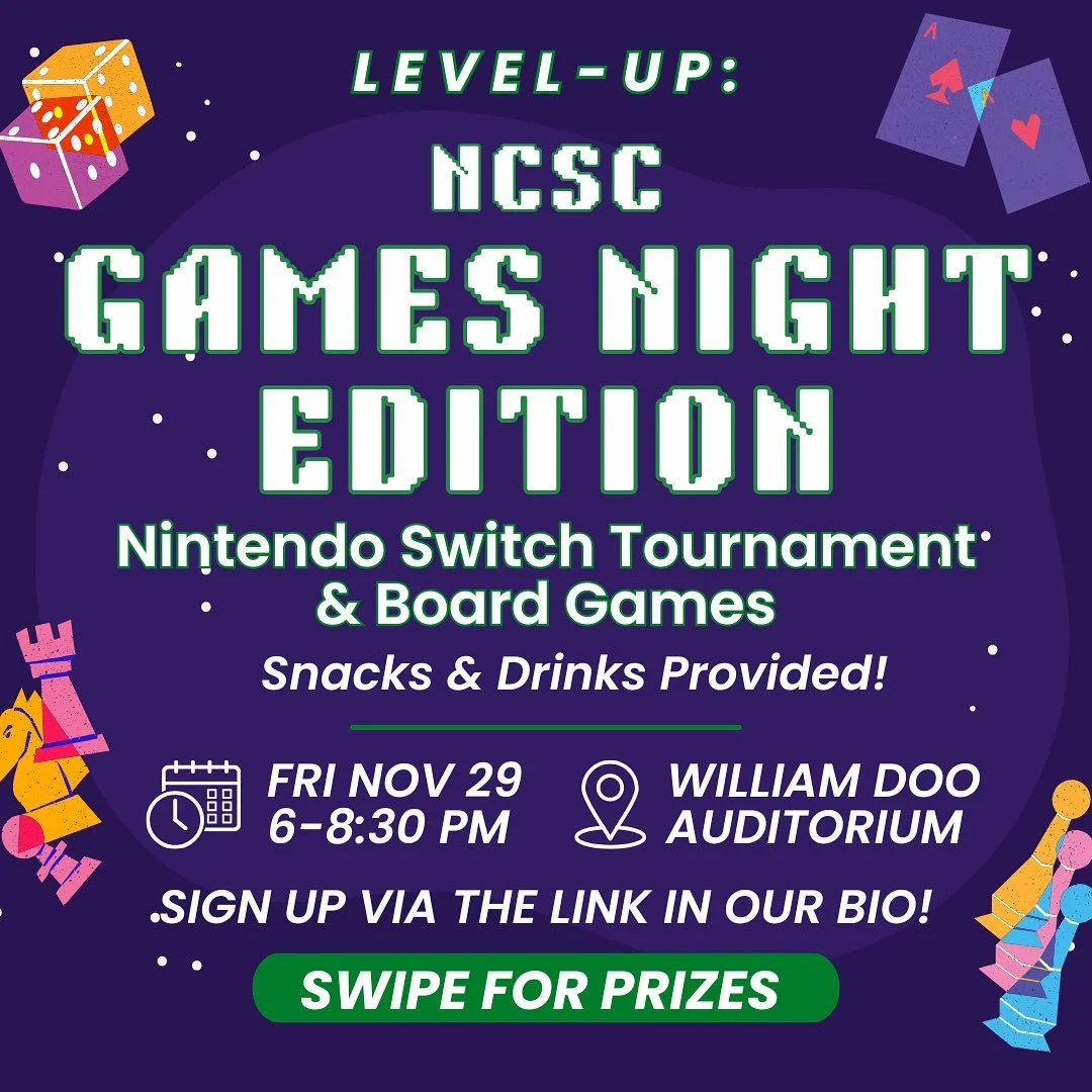 🎮✨ Level-Up: NCSC Games Night Edition ✨🎮

Hey New College! Join us this Friday for an exciting Games Night with Nintendo Switch tournaments and board games.

Snacks and drinks are on us, and don&rsquo;t miss out on the amazing prizes up for grabs! 