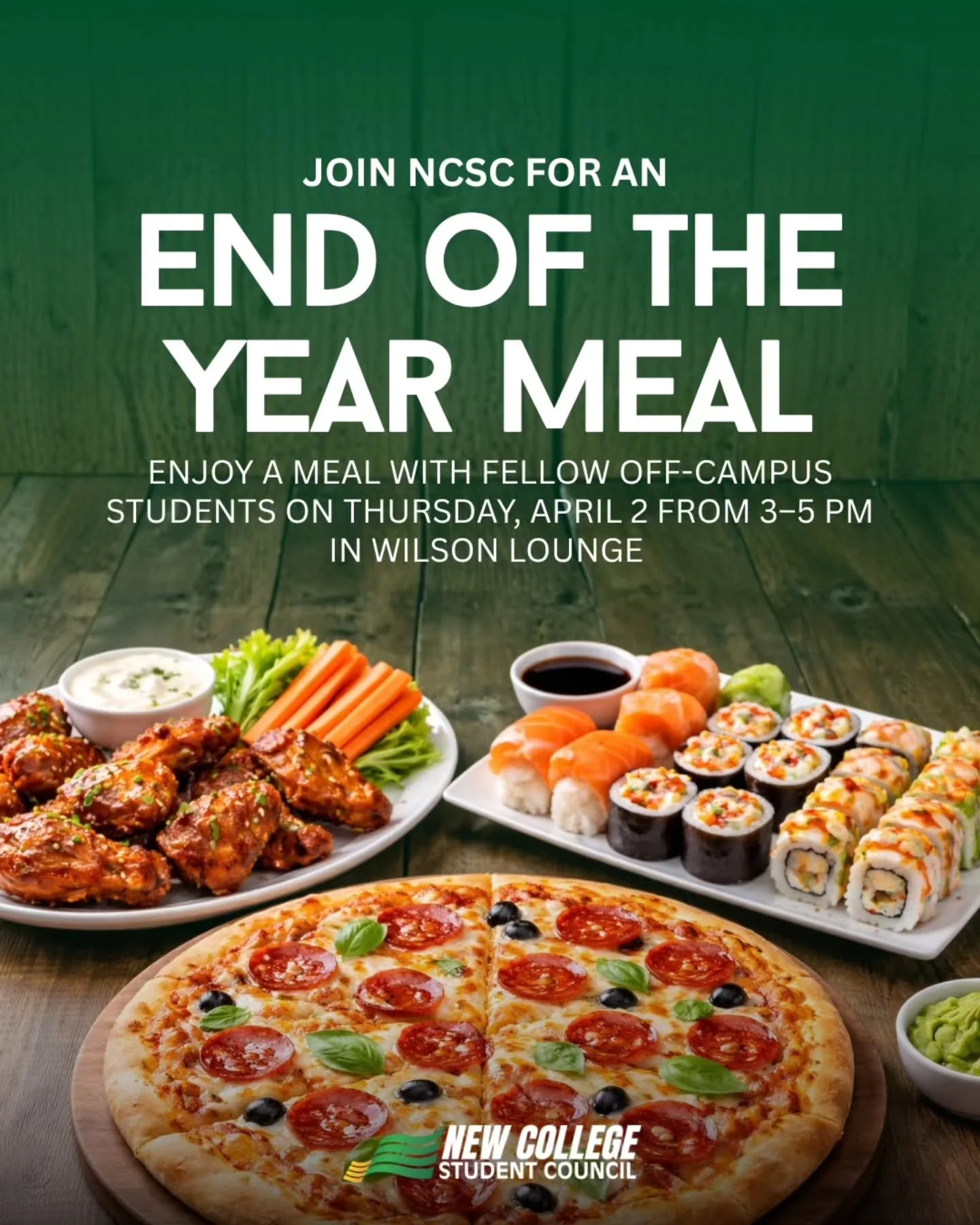 😋 End of Year Meal 🥙

This year has been incredible, and it&rsquo;s all thanks to you guys! 💚 To celebrate all the memories and hard work join us for one last meal before finals season hits. 

🗓 Thursday, April 2nd, 2026
📍Wilson Lounge (45 Willc