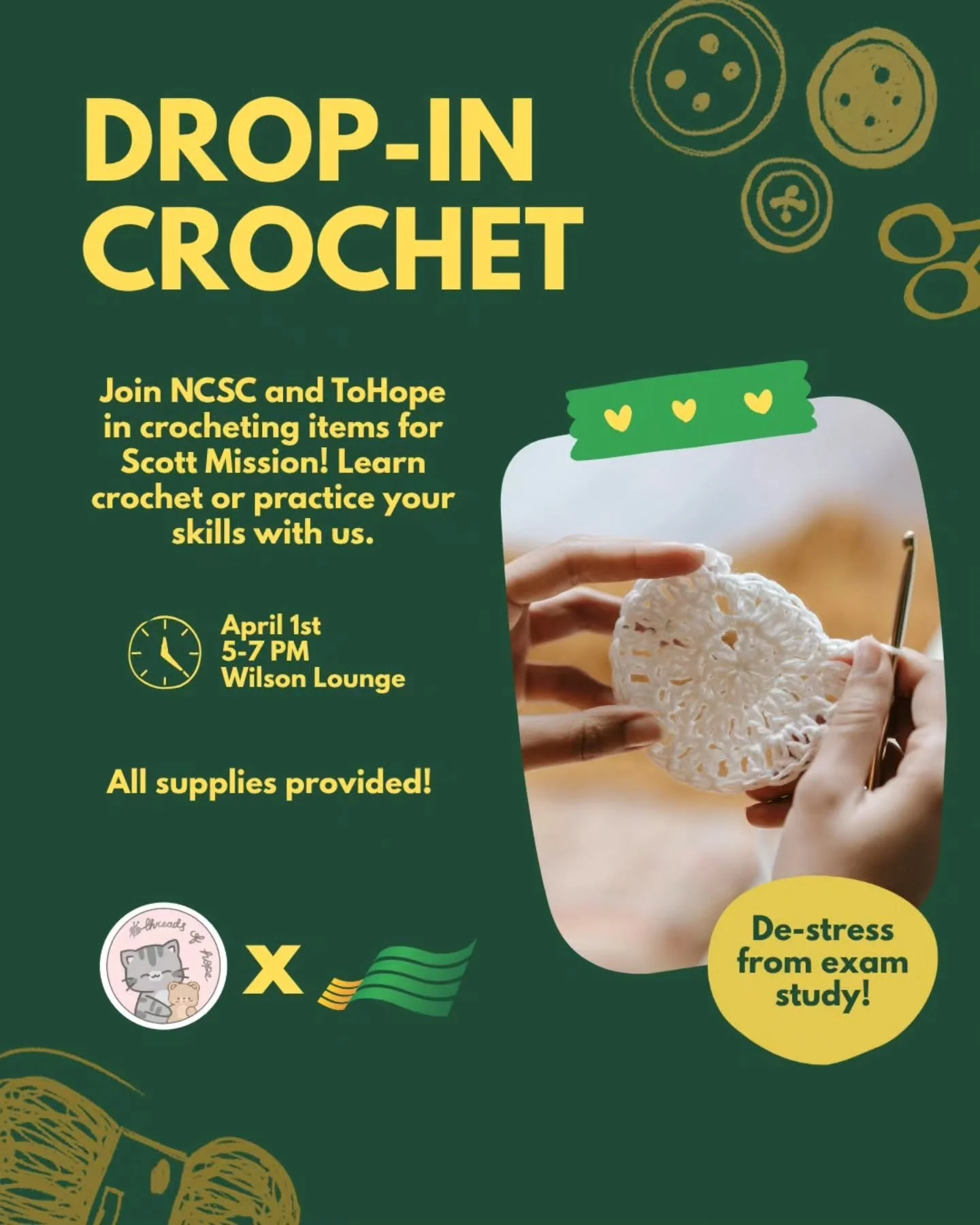 🧶 New College is hooked on helping! 🧶

Take a mindful break at our beginner friendly, Drop-In Crochet session this Education &amp; Philanthropy Week! Crocheting is the ultimate way to de-stress (except when you lose count of stitches 🫠).

All item